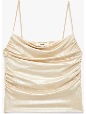 Drape Detaylı Slim Fit Simli Ip Askılı Bluz