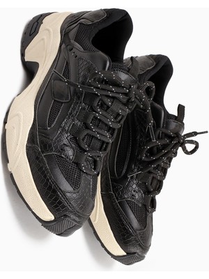 Caisa Siyah Tekstil Detaylı Bağcıklı Kadın Sneakers