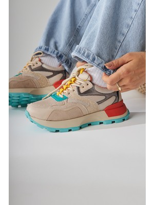 Netta Çok Renkli (Turuncu) File Detaylı Bağcıklı Sneakers