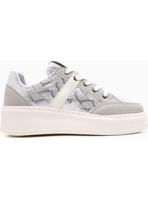 Julissa Beyaz Süet Parlak Desenli Kalın Taban Kadın Sneakers