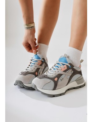 Siska Mavi-Gri Bağcıklı Yüksek Taban Sneakers