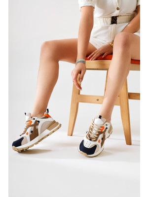 Siska Lacivert-Krem Bağcıklı Yüksek Taban Sneakers