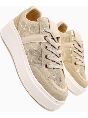 Julissa Bej Süet Parlak Desenli Kalın Taban Kadın Sneakers
