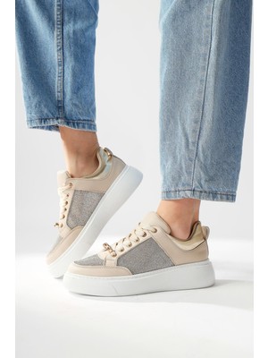 Sonnie Krem Kalın Tabanlı Taş Detaylı Sneakers