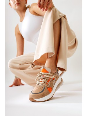Takako Bej Süet-Deri Bağcıklı Spor Ayakkbı