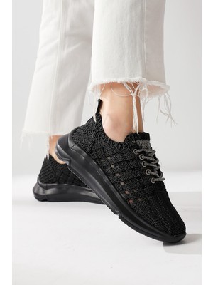 Melisia Siyah Taş Detaylı Örgü Spor Ayakabı