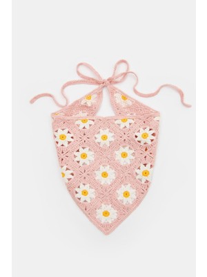 Çiçekli Örgü Üçgen Bandana