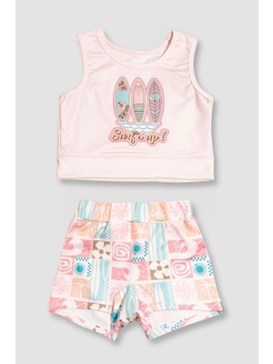 Kız Çocuk Surf Baskılı Crop Mayo Bikini Takım