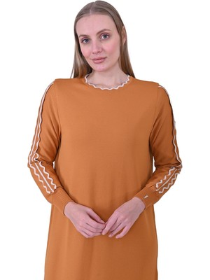 Fil Dişi Triko Elbise Hardal