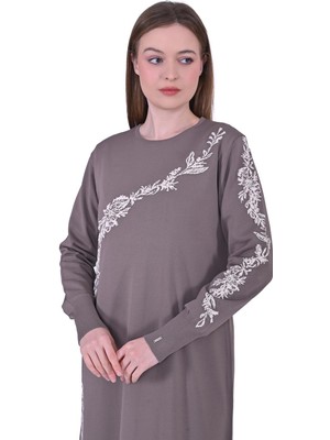 Güldalı Triko Elbise Vizon-Ekru