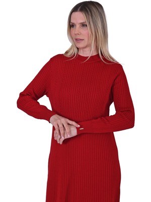 Yün Saçörgü Triko Elbise Kırmızı