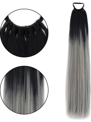 Marsilyan Lastikli At Kuyruğu Düz - Siyah Gri Ombre