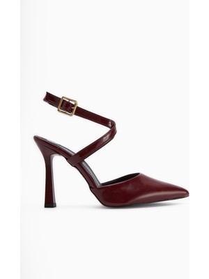 Elsi Bordo Rugan Bilekten Bağlamalı Kadın Topuklu Ayakkabı