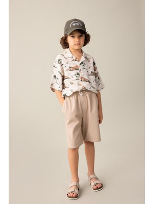 DeFacto Erkek Çocuk Basic Düz Keten Görünümlü Şort Regular Fit Rahat Kesim Yazlık