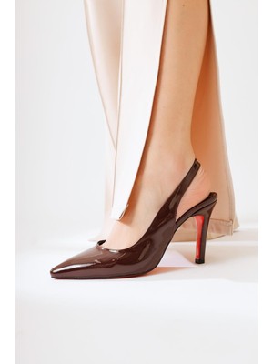 Minal Bordo Rugan Sivri Burunlu Kırmızı Jurdanlı Topuklu Ayakkabı