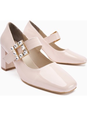 Liss Bej Rugan Kare Burunlu Kadın Topuklu Ayakkabı