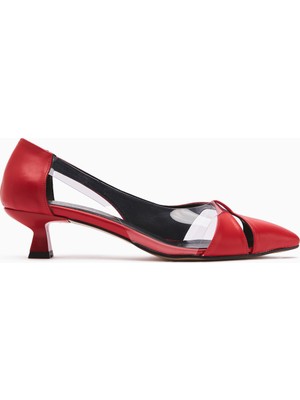 Fenja Kırmızı Şeffaf Kenarlı Kısa Topuklu Ayakkabı