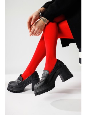 Majnor Siyah Platformlu Makosen Ayakkabı