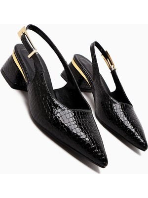 Nadiya Siyah Kroko Kemerli Topuklu Kadın Ayakkabı