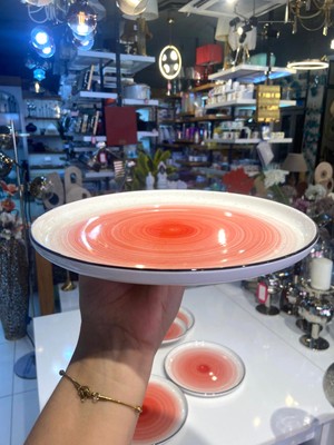 Kırmızı Porselen 6'lı Servis Tabak 25CM