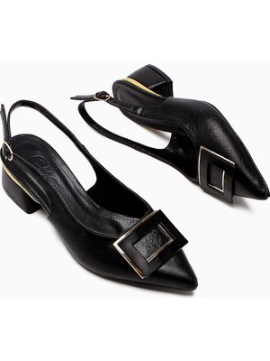 Tiana Siyah Tokalı Topuk Detaylı Kadın Ayakkabı