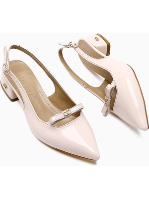 Sevy Bej Rugan Toka Detaylı Kısa Topuklu Kadın Ayakkabı