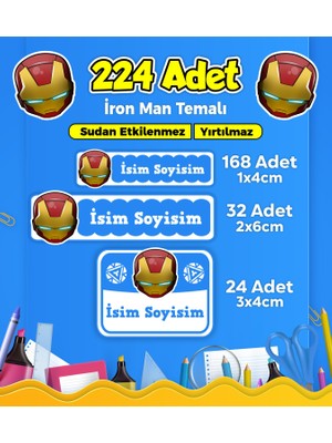 Sb Store İron Man Okul Kreş İsim Etiketi Kalem Defter Özel İsim Yazılabilen Etiket Seti Model 6 - 224 Adet
