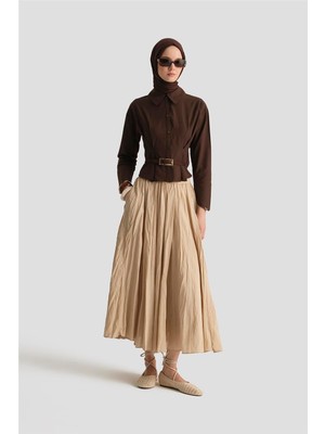 Armine Kırışık Vual Etek 25YD9180 Bej