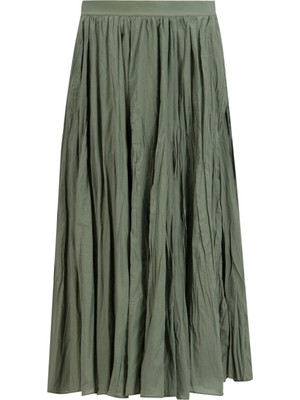 Armine Kırışık Vual Etek 25YD9180 Yağ Yeşili