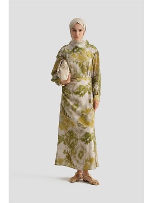 Armine Desenli Elbise 25YD4017 Yeşil