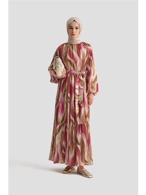 Armine Desenli Elbise 25YD4026 Fuşya