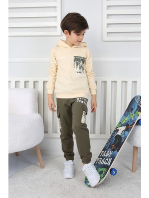 Moving Forward Kargo Cep Kapüşonlu 2 Iplik Şardonlu Alt-Üst Erkek Çocuk Eşofman Takımı