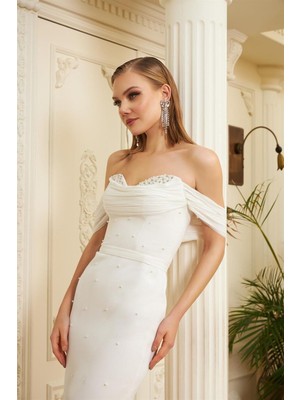 Elbıse Mıdı Dusuk Omuz Incı