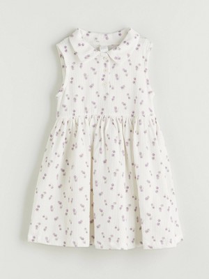 Lcw Kids Ekru Bisiklet Yaka Çiçekli Kız Çocuk Elbise