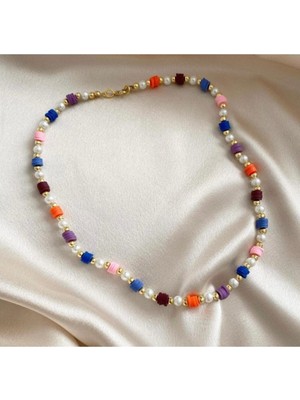 Fimo Boncuk ve Inci Renkli Kolye