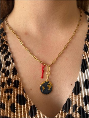 O Benim Dünyam Temalı Dünya Kolye | Altın Kaplama Çelik Ataç Zincirli Anlamlı Kadın Kolyesi