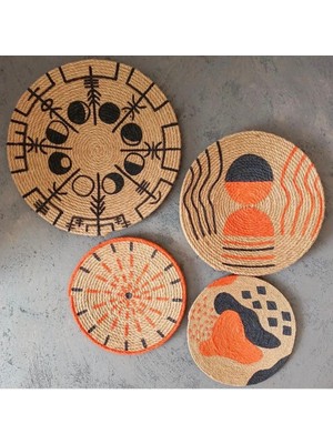 Afrikan Hasır Duvar Tabağı Seti 4’lü Duvar Sepeti Turuncu