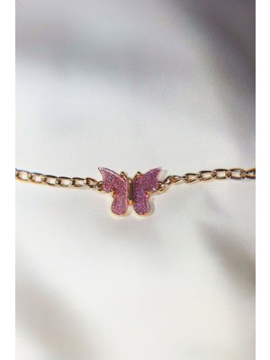 Pembe Simli Altın Kaplama Bileklik