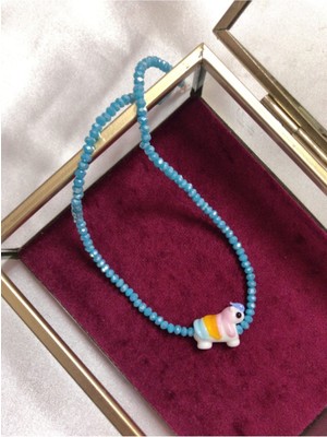 Murano Unıcorn Figürlü Mavi Kristal Kolye