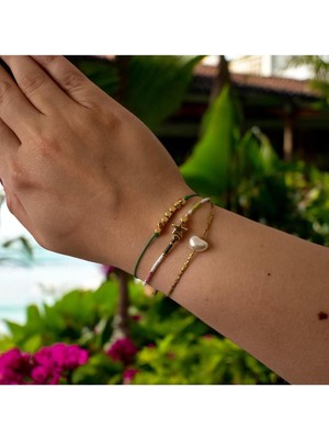 Miyuki Yıldız, Tek Inci ve Gold Küp Detaylı Boncuklu Ip Bileklik 3’lü Set