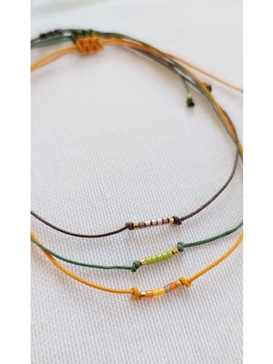 3'lü Minimal Halhal Turuncu, Yeşil, Kahverengi Ipli Miyuki Boncuklu