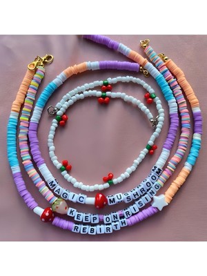 Tekli Magic Mushroom Fimo Slogan Tasarım Kolye