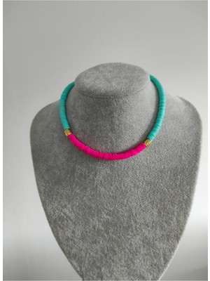 Su Yeişili Pudra Gold Fimo Tasarım Kolye