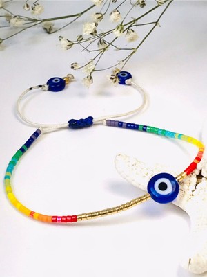 Miyuki ve Cam Nazar Boncuklu Ayarlanabilir Dizi Bileklik