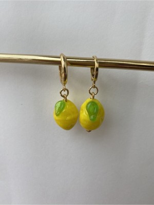 Limon Murano Cam Altın Kaplama Meyve Küpe