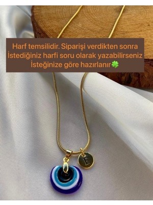 Murano Cam Nazar Boncuklu Harf Kolye Çelik
