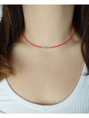 Miyuki Kırmızı Turkuaz Minimal Kolye