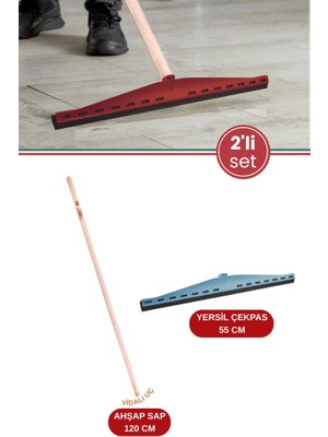 Flora 2’li Yersil ve Ağaç Sapı Temzlik Seti, Çekpas Çekçek Çeksil Yersil 55 cm + Vidalı Ağaç Sap 120 cm
