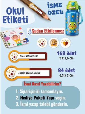 Okul Etiketi SUDAN ETKİLENMEZ, Kalem Defter Etiketi Sarı Kırmızı Takım Temalı Özel Isim Yazılabilen Etiket - 252ADET