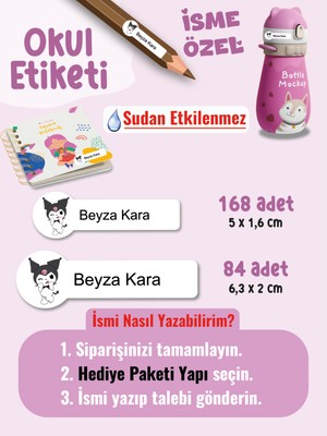 Okul Etiketi SUDAN ETKİLENMEZ, Kalem Defter Etiketi Kuromy Temalı Özel Isim Yazılabilen Etiket - 252ADET
